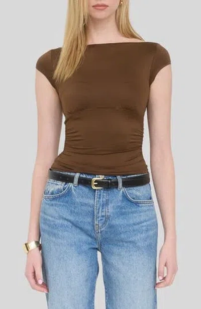 Blu Pepper Boat Neck Top In Brown