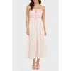 Blu Pepper Bow And Flower Stripe Midi Dress In Pink Multi