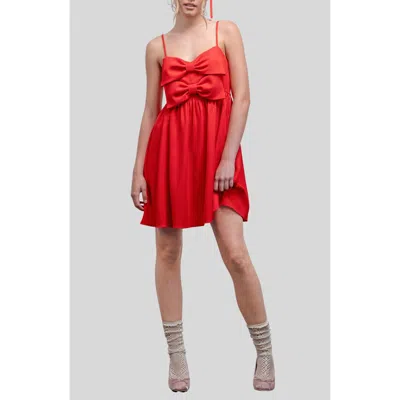 Blu Pepper Bow Babydoll Minidress In Red