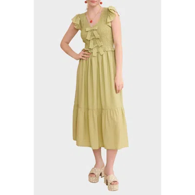 Blu Pepper Bow Cap Sleeve Smocked Fit & Flare Midi Dress