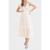 Blu Pepper Bow Cap Sleeve Smocked Fit & Flare Midi Dress In White