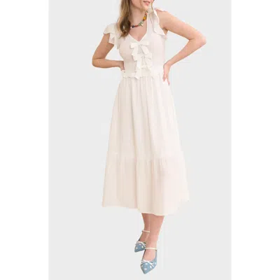 Blu Pepper Bow Cap Sleeve Smocked Fit & Flare Midi Dress