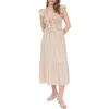 Blu Pepper Bow Cap Sleeve Smocked Fit & Flare Midi Dress In Brown