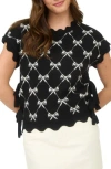 Blu Pepper Bow Cap Sleeve Sweater In Black