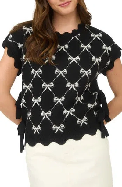 Blu Pepper Bow Cap Sleeve Sweater In Black