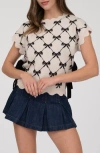 Blu Pepper Bow Cap Sleeve Sweater In Black/cream