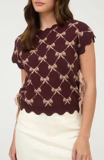 Blu Pepper Bow Cap Sleeve Sweater In Brown
