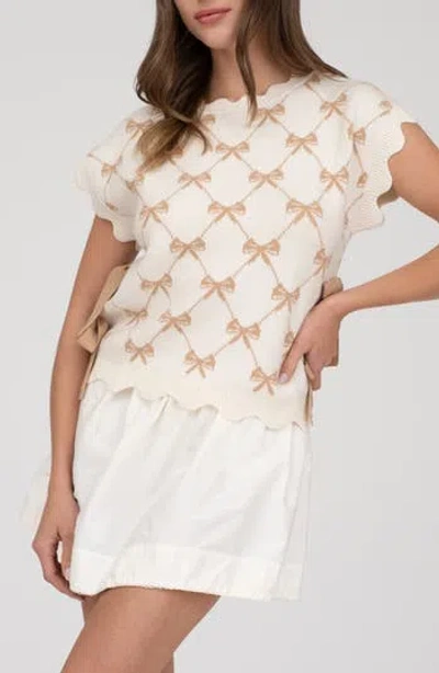 Blu Pepper Bow Cap Sleeve Sweater In Khaki