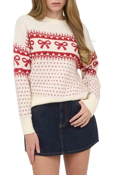 Blu Pepper Bow Crewneck Sweater In White