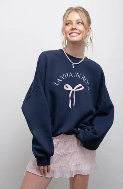Blu Pepper Bow Crewneck Sweatshirt In Navy