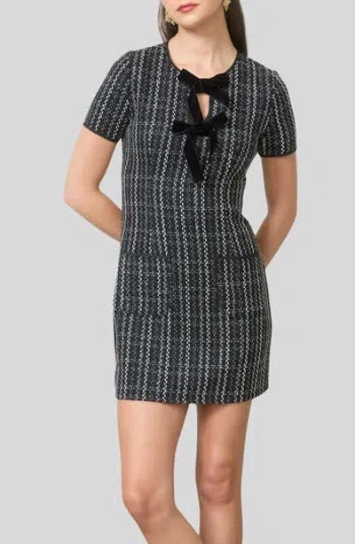 Blu Pepper Bow Detail Tweed Dress In Black