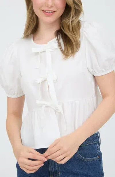 Blu Pepper Bow Embellished Peplum Top In White