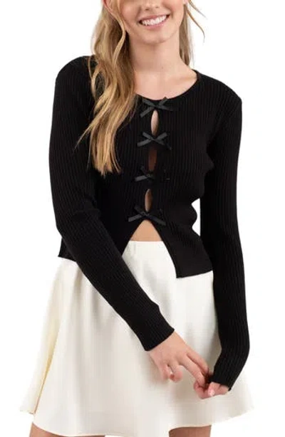 Blu Pepper Bow Embellished Pullover Sweater In Black
