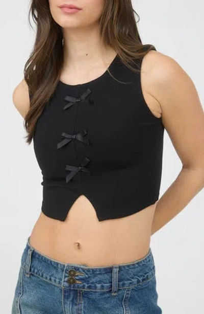 Blu Pepper Bow Embellished Ribbed Crop Tank