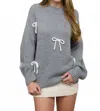 Blu Pepper Bow Long Sleeve Pullover Sweater In Grey In Blue
