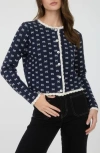 Blu Pepper Bow Patterned Scalloped Crop Cardigan In Blue