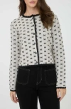 Blu Pepper Bow Patterned Scalloped Crop Cardigan In White