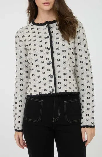 Blu Pepper Bow Patterned Scalloped Crop Cardigan In White