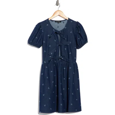 Blu Pepper Bow Print Minidress In Blue