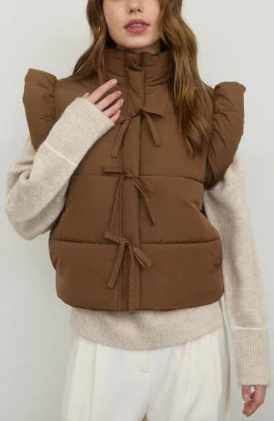 Blu Pepper Bow Puffer Vest In Brown