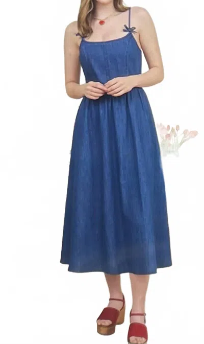 Blu Pepper Bow Strap Denim Dress In Blue