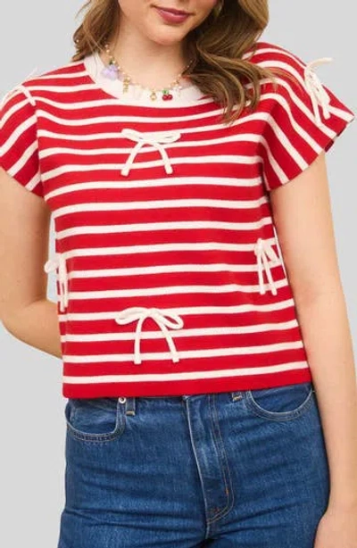 Blu Pepper Bow Stripe Knit Top In Red