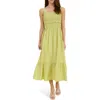 Blu Pepper Bow Tie Smocked Midi Sundress In Green
