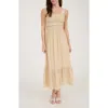 Blu Pepper Bow Tie Smocked Midi Sundress In Brown