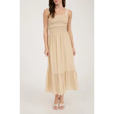 Blu Pepper Bow Tie Smocked Midi Sundress In Brown
