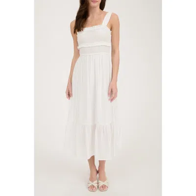 Blu Pepper Bow Tie Smocked Midi Sundress In White