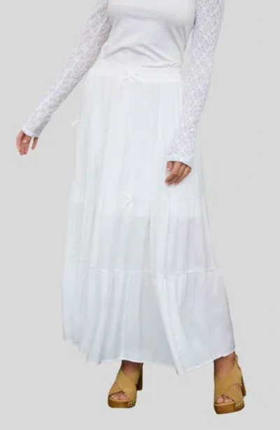 Blu Pepper Bow Tiered Maxi Skirt In White