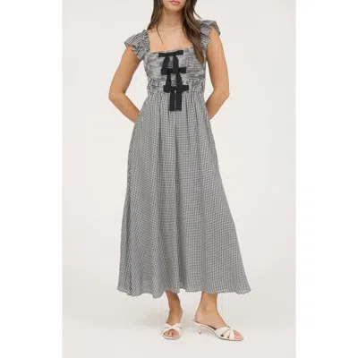 Blu Pepper Bow Trim Midi Dress In Black