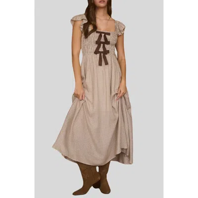 Blu Pepper Bow Trim Midi Dress In Brown