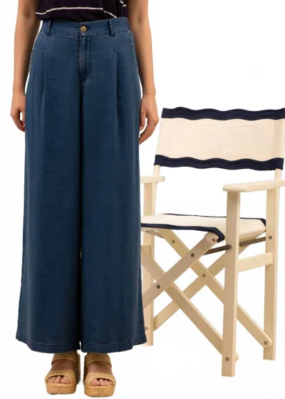 Blu Pepper Brea Wide Leg Pant In Dark Blue Chambray In Multi