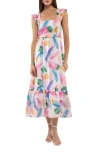 BLU PEPPER BRUSH STROKE RUFFLE MIDI SUNDRESS