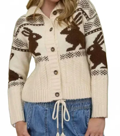 Blu Pepper Bunny Jacquard Collared Cardigan In Cream In White