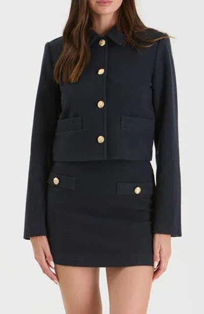 Blu Pepper Button Crop Jacket In Navy