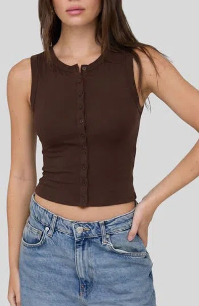 Blu Pepper Button Down Cotton Jersey Tank In Brown