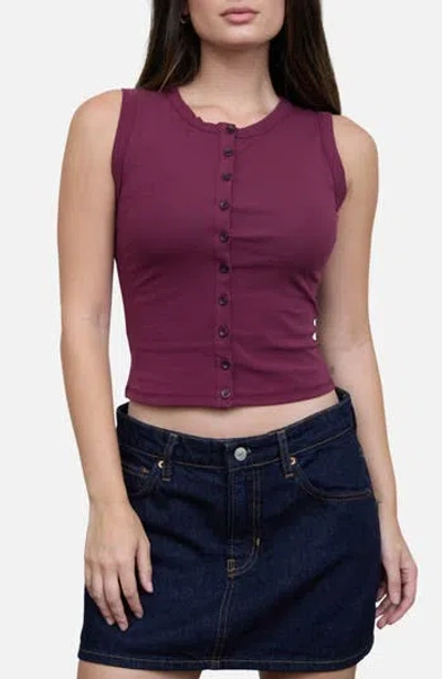 Blu Pepper Button Down Cotton Jersey Tank In Maroon