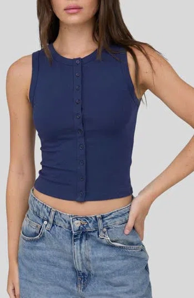 Blu Pepper Button Down Cotton Jersey Tank In Navy
