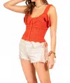 Blu Pepper Button Down Crochet Knit Top In Red In Orange
