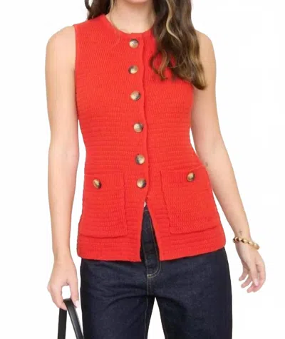 Blu Pepper Button Down Sleeveless Split Hem Knit Vest In Red