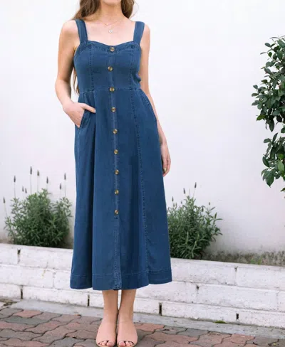 Blu Pepper Button Dress In Dark Chambray