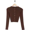 Blu Pepper Button Front Crop Cardigan In Brown
