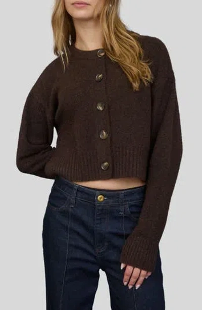 Blu Pepper Button Front Crop Cardigan In Brown