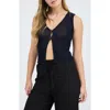 Blu Pepper Button Front Knit Sleeveless Top In Black