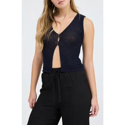 Blu Pepper Button Front Knit Sleeveless Top In Black