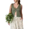 Blu Pepper Button Front Knit Sleeveless Top In Olive