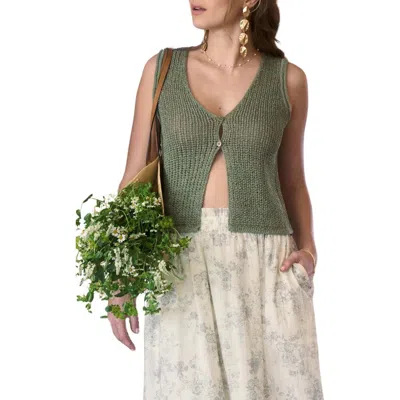 Blu Pepper Button Front Knit Sleeveless Top In Olive