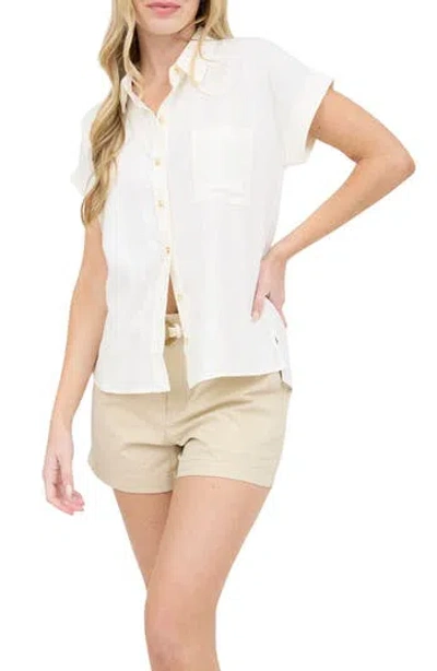 Blu Pepper Button Front Short Sleeve Shirt In White